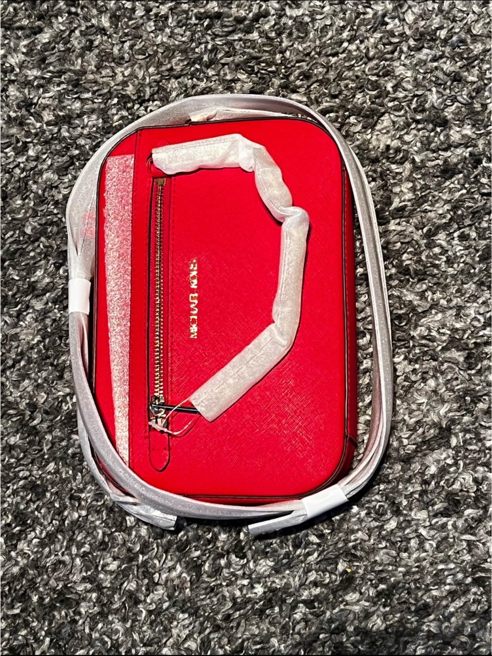 Michael Kors Red and Silver Saffiano Leather Crossbody